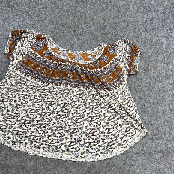 Free People Blouse Womens S Beige Floral Scoop Neck Tunic Top Boho Peasant - Picture 10 of 14